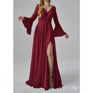 AW BRIDAL 10 L jester red Albertine chiffon bridesmaid party maxi dress NEW b166